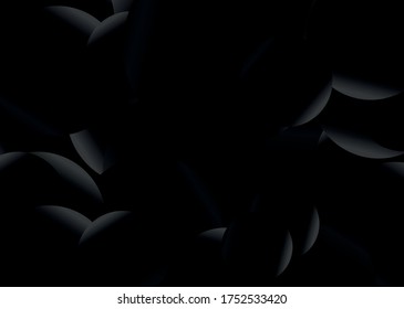 Ilustración de fondo de círculos negros oscuros con efecto de perspectiva 3d profundo.