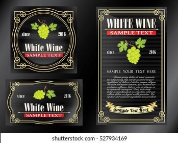 dark black collection of vintage alcohol wine labels with grapes and leaves illustrations 