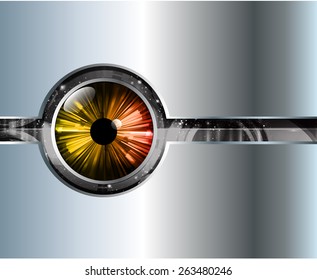 Dark black color Light Abstract Technology background for computer graphic website internet. silver circuit. orange eye.