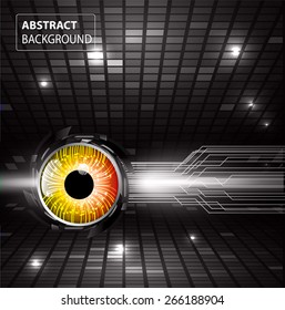 dark black color Light Abstract Technology background for computer graphic website internet and business. circuit. silver. orange eye. Pixel, mosaic, table