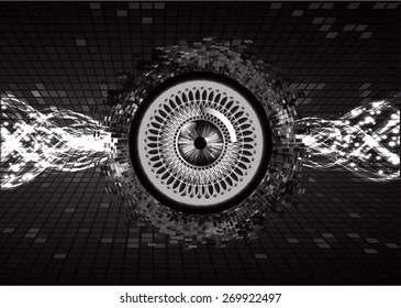 dark black color Light Abstract Technology background for computer graphic website internet and business. circuit. vector illustration. eye. eyeball. Mosaic, table pixel.