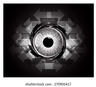 dark black color Light Abstract Technology background for computer graphic website internet and business. circuit. vector illustration. eye. eyeball.