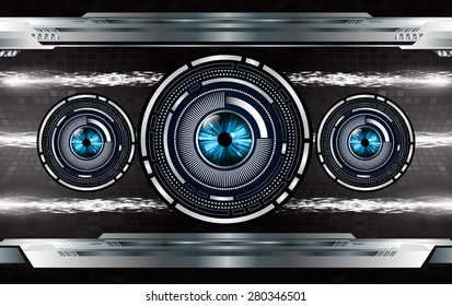 Dark black color Light Abstract Technology background for computer graphic website internet. circuit. ray. neon. eye. eyeball. silver. infographics.