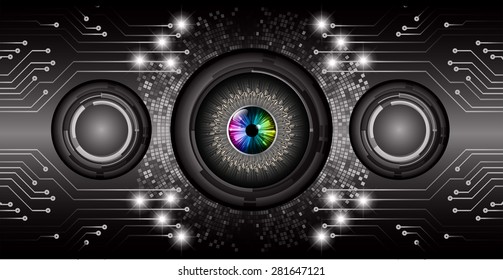 dark black color Light Abstract Technology background for computer graphic website internet and business. circuit. vector illustration. infographics. eye eyeball.