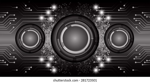 dark black color Light Abstract Technology background for computer graphic website internet and business. circuit. vector illustration. infographics. eye eyeball.