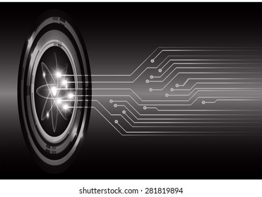 dark black color Light Abstract Technology background for computer graphic website internet business. circuit. illustration. Electrons, neutrons, protons, nuclei, nuclear, atom, molecular.
