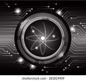 dark black color Light Abstract Technology background for computer graphic website internet business. circuit. illustration. Electrons, neutrons, protons, nuclei, nuclear, atom, molecular.