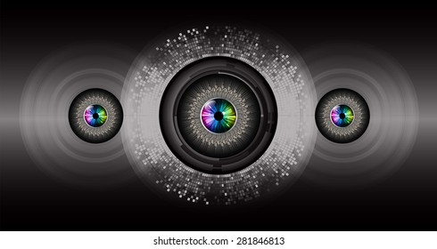 Dark black color Light Abstract Technology background for computer graphic website internet. circuit. eye. eyeball. infographics.