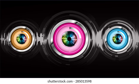 dark black color Light Abstract Technology background for computer graphic website internet and business. circuit. vector illustration. infographics. eye eyeball. wave. beam. ray