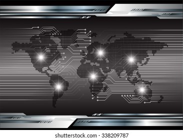 Dark black color Light Abstract Technology background for computer graphic website internet and business.circuit.vector illustration.infographics. motion move.neon. pixel, Padlock, World Map, Global