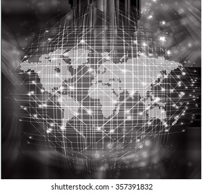 dark black color Light Abstract Technology background for computer graphic website internet and business.circuit.illustration.digital.infographics.binary code. www.vector.motion move blur. World map