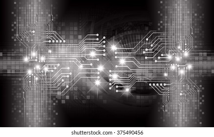 Dark black color Light Abstract Technology background for computer graphic website internet and business. circuit. vector illustration. infographics. motion move blur.neon. pixel. eye scan virus