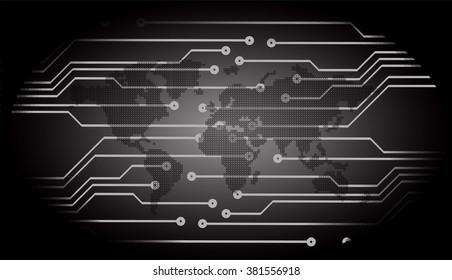 dark black color Light Abstract Technology background for computer graphic website internet and business.circuit.illustration.digital.infographics.binary code. www.vector.motion move blur. World map