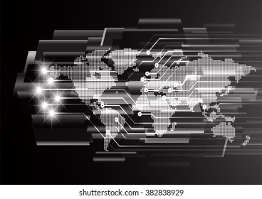 dark black color Light Abstract Technology background for computer graphic website internet and business.circuit.illustration.digital.infographics.binary code. www.vector.motion move blur. World map