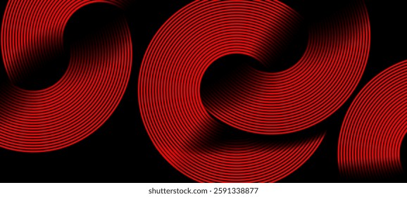 Dark black colour abstract background with glowing red colour rounded shapes lines design background vector illustration. Dynamic shapes composition futuristic technology Luxury pattern. 