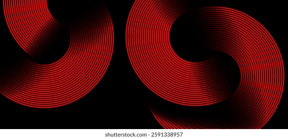 Dark black colour abstract background with glowing red colour rounded shapes lines design background vector illustration. Dynamic shapes composition futuristic technology Luxury pattern. 
