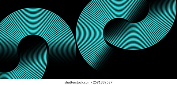 Dark black colour abstract background with glowing sky blue colour rounded shapes lines design background vector illustration. Dynamic shapes composition futuristic technology Luxury pattern. 