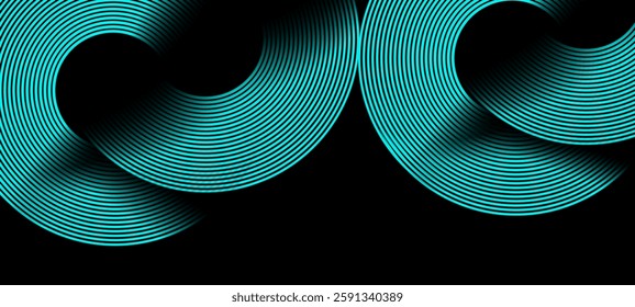 Dark black colour abstract background with glowing sky blue colour rounded shapes lines design background vector illustration. Dynamic shapes composition futuristic technology Luxury pattern. 