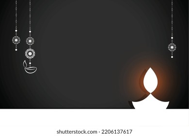 dark black diwali banner with glowing diya and text space 