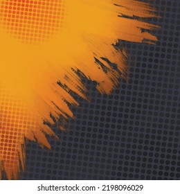 Dark black dots pattern background with orange grunge brush stroke polkadots decoration pattern vector wallpaper backdrop square isolated