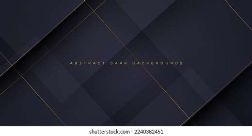 Dark  black dynamic abstract vector background with gold straight lines. Modern creative halftone premium gradient. 3d cover of business design.Eps10 vector