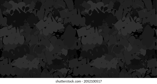 Dark Black Flat Seamless Abstract Hip Hop Street Art Graffiti Style Urban Vector Illustration Background Art