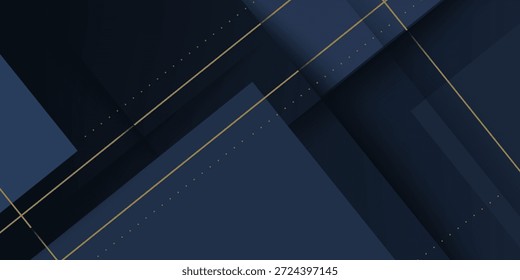 Dark black futuristic abstract vector background with shadow and gold straight lines. Modern creative halftone premium gradient. 3d cover of business design. Eps10 vector
