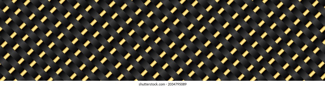 Dark black geometric grid background with Gold. Modern dark abstract vector texture.