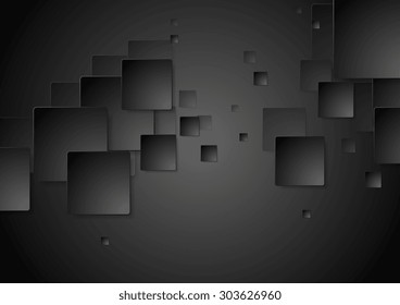 Dunkle schwarze geometrische Quadrate, technischer Hintergrund. Vektordesign