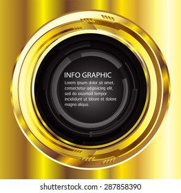 Dark black gold Light circle Abstract Technology background for computer graphic website internet. text box.Brochure.card.banner. label. infographics.Metals, alloys, steel, aluminum.button
