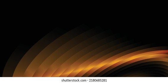 Dark black and gold paper waves abstract banner design. Elegant wavy vector background.