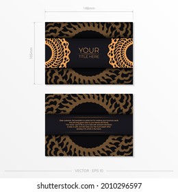Dark black gold postcard template with white Indian ornaments. Elegant and classic vector elements ready for print and typography.
