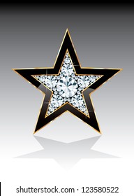 dark black golden star with diamonds, vector template for cosmetics, show business or something else