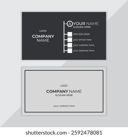 Dark black and gray white modern creative business card and name card horizontal simple clean template vector design, Double-sided professional design Portrait and landscape orientation.
