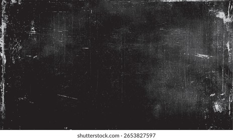 Dark black grunge texture background with noise effect. Distressed vintage overlay for poster or retro surface. Rough scratched edge template.
