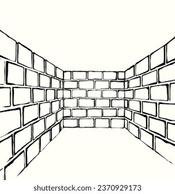 Dark black hand drawn inside view old house ceil tile maze angle box place scene sky text space backdrop. No hope scary lost doom trouble crisis restrict trap ban icon sign idea white sketch retro art