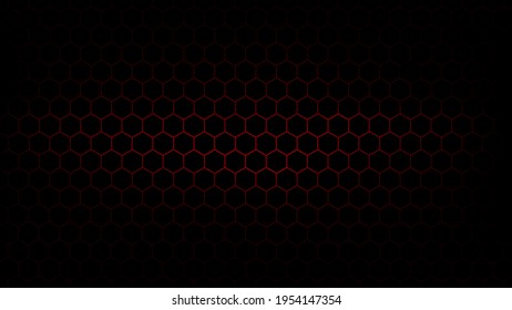 Dark Black Hexagon Background with Red Flash Light. Vector illustration