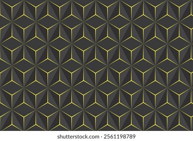 Dark black hexagon pattern on yellow yellow neon abstract background