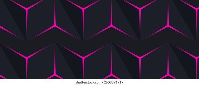 Dark black hexagon pattern on red  orange neon abstract background in technology style. Modern futuristic geometric shape web banner design. You can use for cover template  poster. Vector illustration