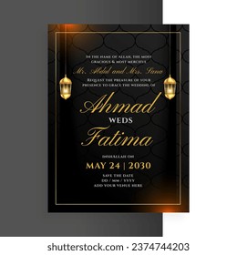 dark black islamic nikah ceremony ecard template with lantern design vector
