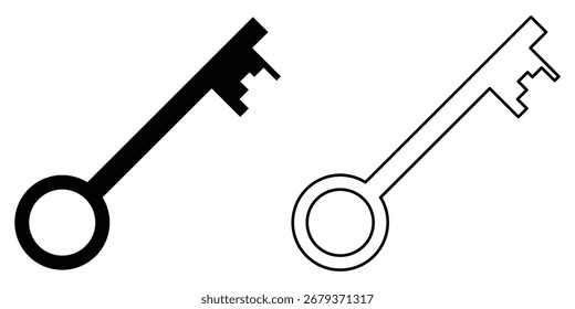 Icono de llave negro oscuro sobre fondo blanco aislado. Ilustración vectorial moderna desbloquea iconos en la página blanca. Silueta negra segura para desbloquear iconos. EPS 10. 