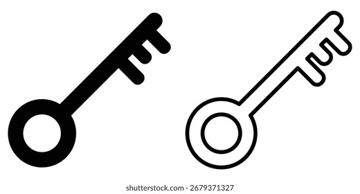 Dunkles schwarzes Schlüsselsymbol auf isoliertem weißem Hintergrund. Moderne Vektorgrafik entsperren Symbole auf weißer Seite. Sichere schwarze Silhouette entsperren Symbole. EPS 10. 