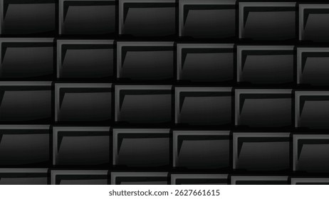 Estofamento de couro preto escuro mostra uma textura sem costura com um padrão de azulejos, sugerindo um design de bloco para um pano de fundo de decoração de parede
