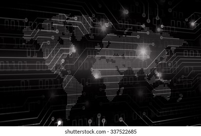 Dark black Light Abstract Technology background for computer graphic website internet and business.circuit.vector illustration.infographics. motion move.neon. pixel, Padlock, World Map, Global