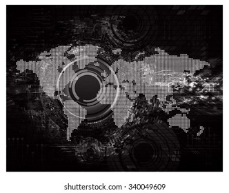 Dark black Light Abstract Technology background for computer graphic website internet and business. circuit. vector illustration. infographics. motion move blur.neon. pixel. World Map, Global