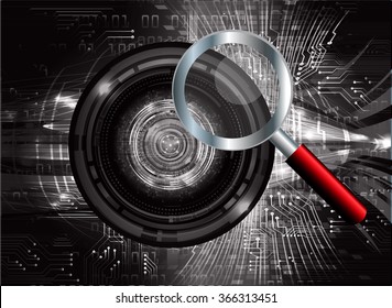 dark black Light Abstract Technology background for computer graphic website internet and business. circuit. illustration.digital.infographics. binary code. eye. scan virus  Magnifier glass