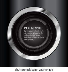 Dark black Light circle Abstract Technology background for computer graphic website internet. text box. Brochure. card. banner. label. infographics. black Metals, alloys, steel, aluminum. button