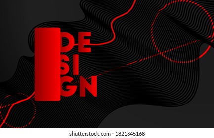 Dark black line wave in gradient dark gray background with red circle and line sign 