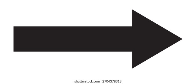 Icono de flecha aislado largo negro oscuro sobre fondo blanco. Iconos de flecha de Vector apuntando hacia el lado derecho. Iconos largos delgados aislados de la flecha. Iconos de flecha de Vector apuntando negro
