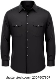 The dark black long sleeve rich shirt has a button at the bottom